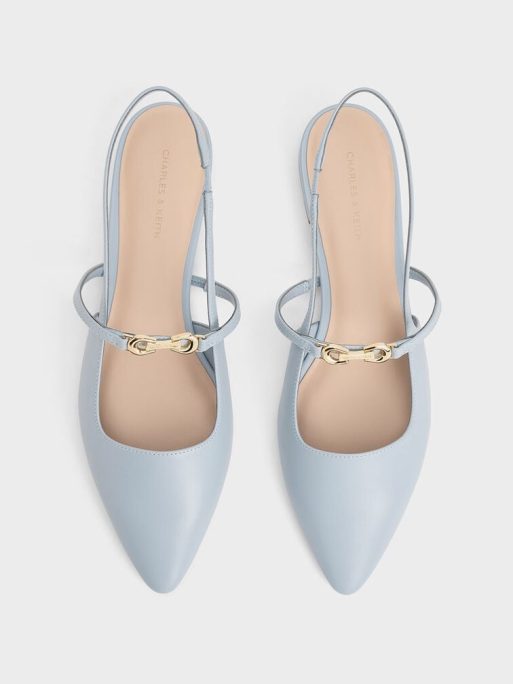 CHARLES & KEITH Metallic-Accent Pointed-Toe Slingback Flats - Light Blue - Image 6