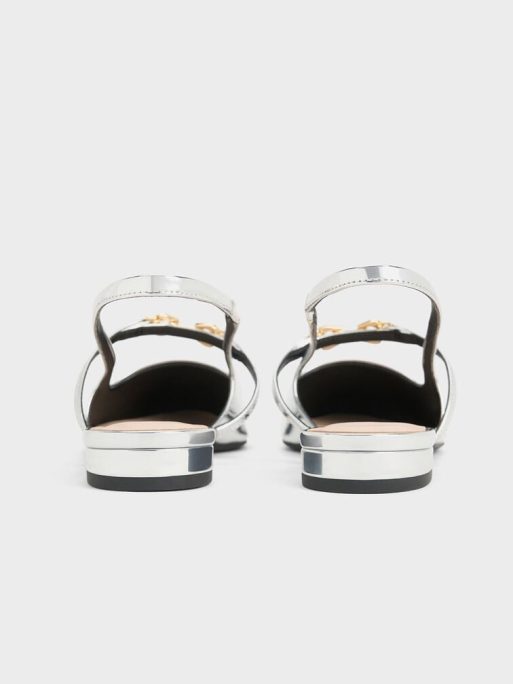 CHARLES & KEITH Metallic-Accent Pointed-Toe Slingback Flats - Silver - Image 5