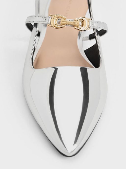 CHARLES & KEITH Metallic-Accent Pointed-Toe Slingback Flats - Silver - Image 6