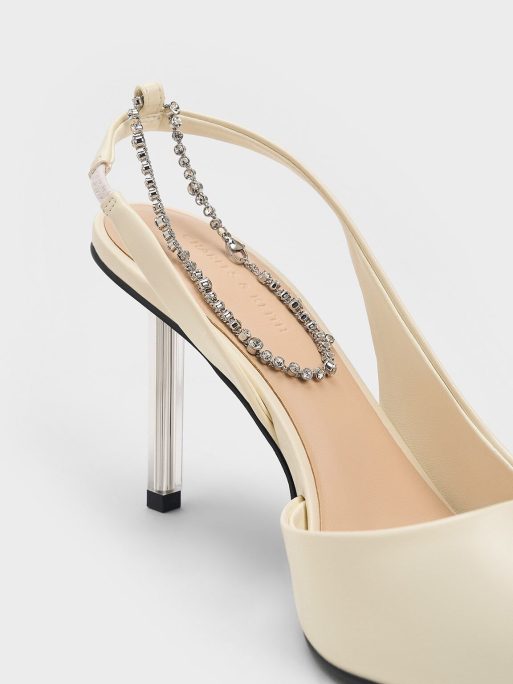 CHARLES & KEITH Crystal-Chain Ankle-Strap D'Orsay Pumps - Cream - Image 4