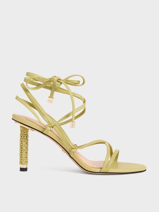 CHARLES & KEITH Strappy Woven-Heel Tie-Around Sandals - Lime