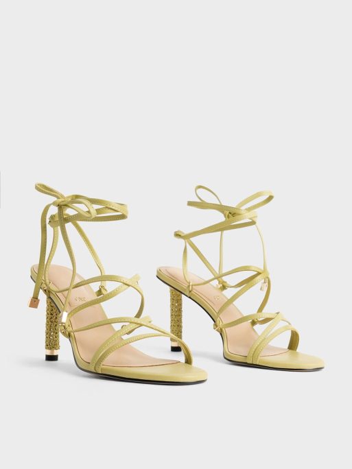 CHARLES & KEITH Strappy Woven-Heel Tie-Around Sandals - Lime - Image 2