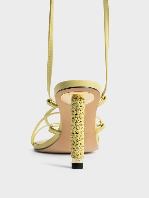 CHARLES & KEITH Strappy Woven-Heel Tie-Around Sandals - Lime - Image 3