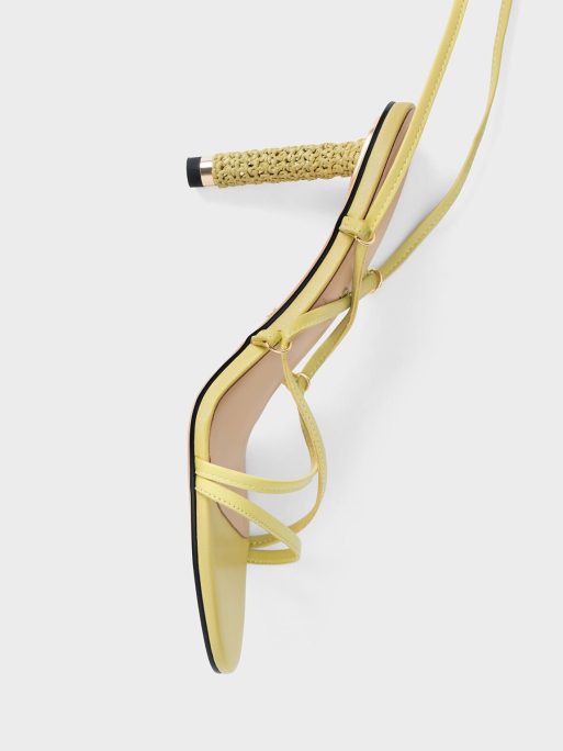 CHARLES & KEITH Strappy Woven-Heel Tie-Around Sandals - Lime - Image 4