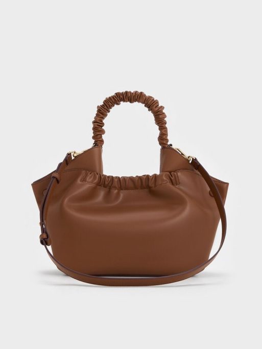 CHARLES & KEITH Eve Ruched-Handle Tote Bag - Chocolate - Image 3