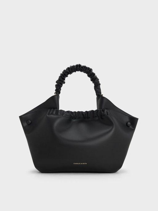 CHARLES & KEITH Eve Ruched-Handle Tote Bag - Black