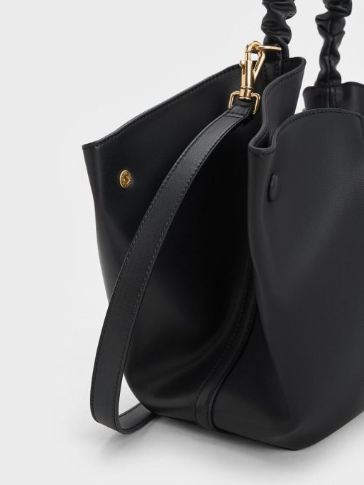 CHARLES & KEITH Eve Ruched-Handle Tote Bag - Black - Image 4