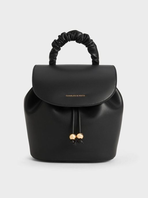 CHARLES & KEITH Eve Ruched-Handle Backpack - Black