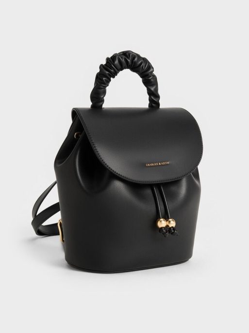 CHARLES & KEITH Eve Ruched-Handle Backpack - Black - Image 2
