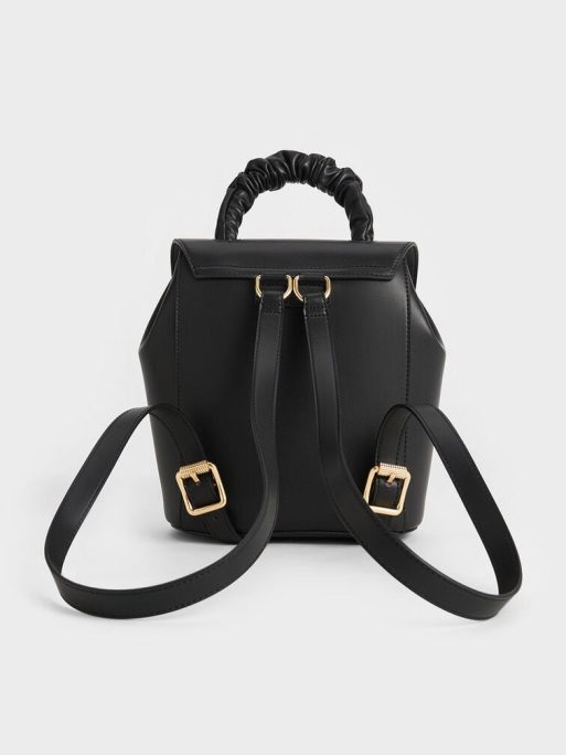 CHARLES & KEITH Eve Ruched-Handle Backpack - Black - Image 3