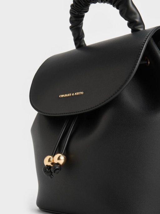 CHARLES & KEITH Eve Ruched-Handle Backpack - Black - Image 4