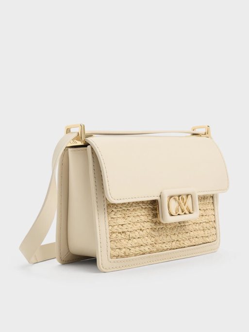 C&K Leather & Raffia Boxy Bag - Beige - Image 2