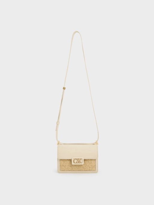 C&K Leather & Raffia Boxy Bag - Beige - Image 4