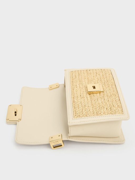C&K Leather & Raffia Boxy Bag - Beige - Image 5