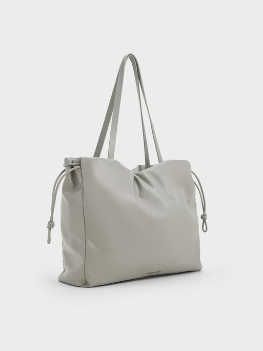 C&K Bethel Ruched Drawstring Tote Bag - Grey - Image 2