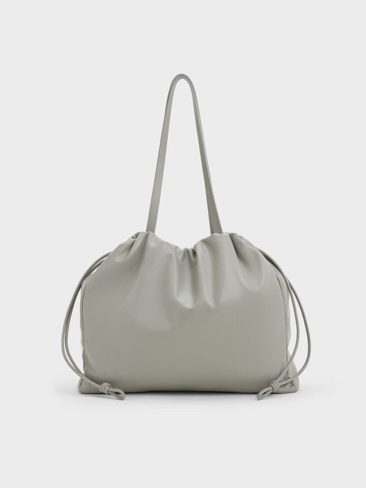 C&K Bethel Ruched Drawstring Tote Bag - Grey - Image 3
