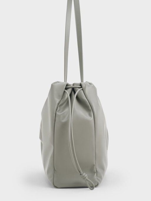 C&K Bethel Ruched Drawstring Tote Bag - Grey - Image 4