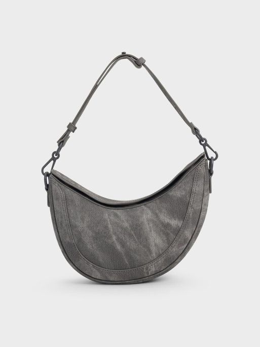 C&K Denim Asymmetrical Saddle Bag - Dark Grey