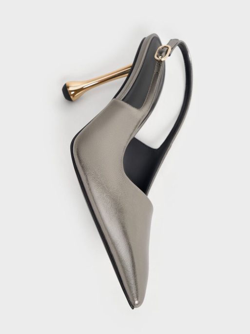 C&K Metallic Sculptural-Heel Pointed-Toe Pumps - Pewter - Image 5
