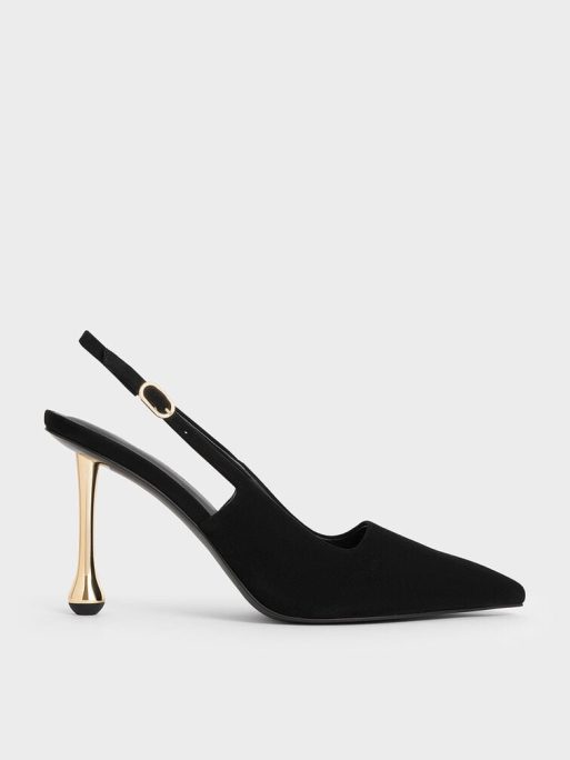 C&K Faux Suede Sculptural-Heel Pointed-Toe Pumps - Black Textured