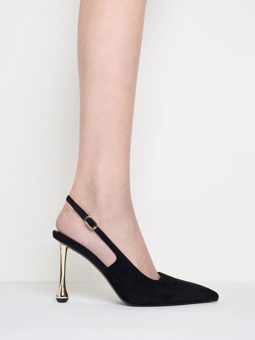 C&K Faux Suede Sculptural-Heel Pointed-Toe Pumps - Black Textured - Image 2