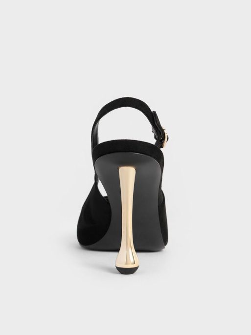 C&K Faux Suede Sculptural-Heel Pointed-Toe Pumps - Black Textured - Image 4