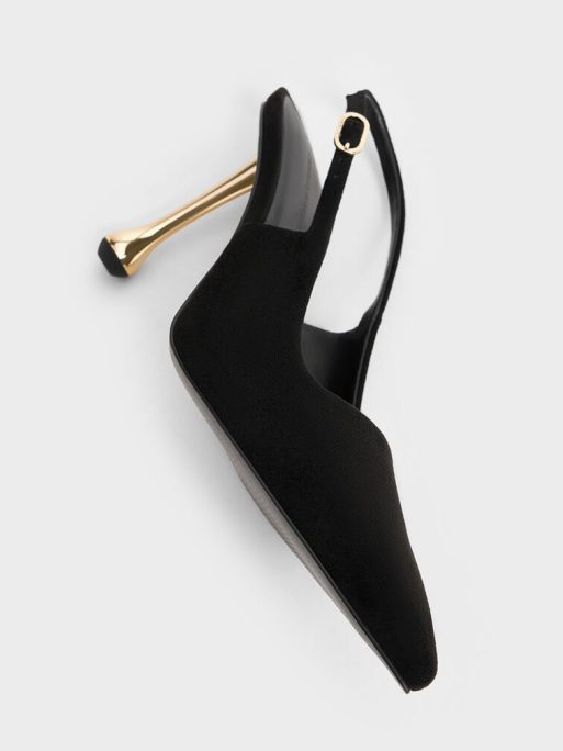 C&K Faux Suede Sculptural-Heel Pointed-Toe Pumps - Black Textured - Image 5