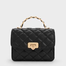 Cressida Quilted Top Handle Bag - Black