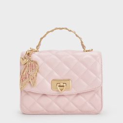 Cressida Quilted Top Handle Bag With Bag Charms - Cotton Candy Pink
