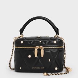 Arwen Quilted Pearl-Embellished Top Handle Vanity Bag