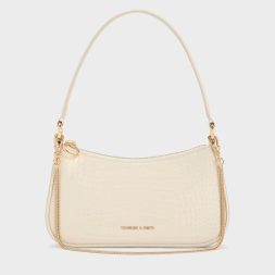 C&K Elspeth Croc Effect Chain Link Shoulder Bag Cream Croco