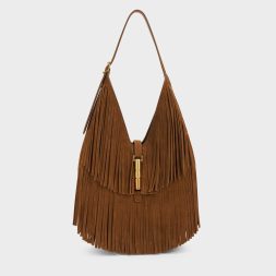 C&K Cesia Recycled Suede Fringed Hobo Bag Sienna Brown