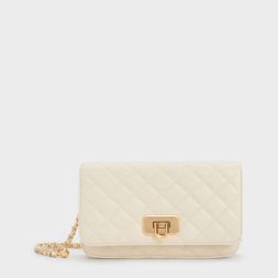 C&K Cressida Quilted Push Lock Clutch Cream